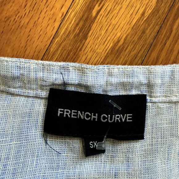 French Curve Linen Tunic Shirt Blue Lightweight Blouse Top - Picture 3 of 13